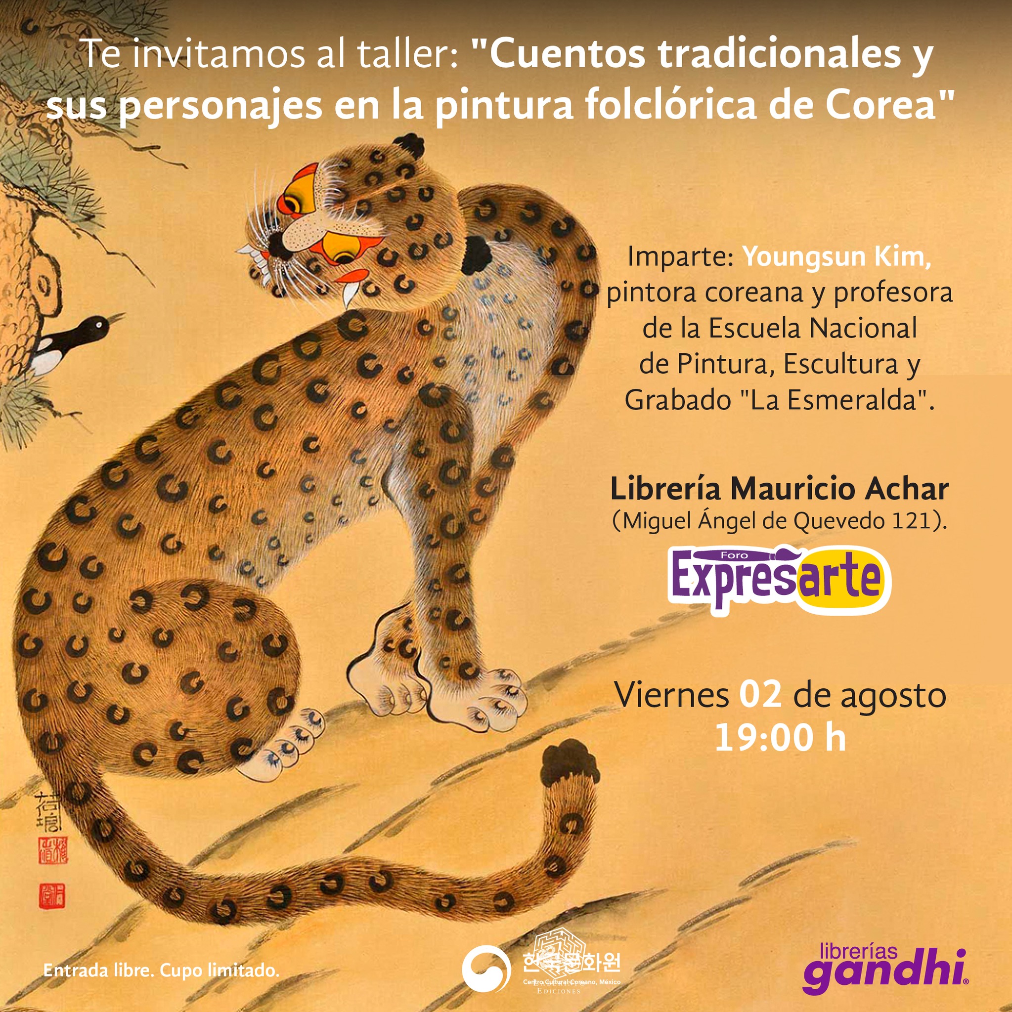 poster del taller "Cuentos tradicionales y sus personajes en la pintura folclórica de Corea"