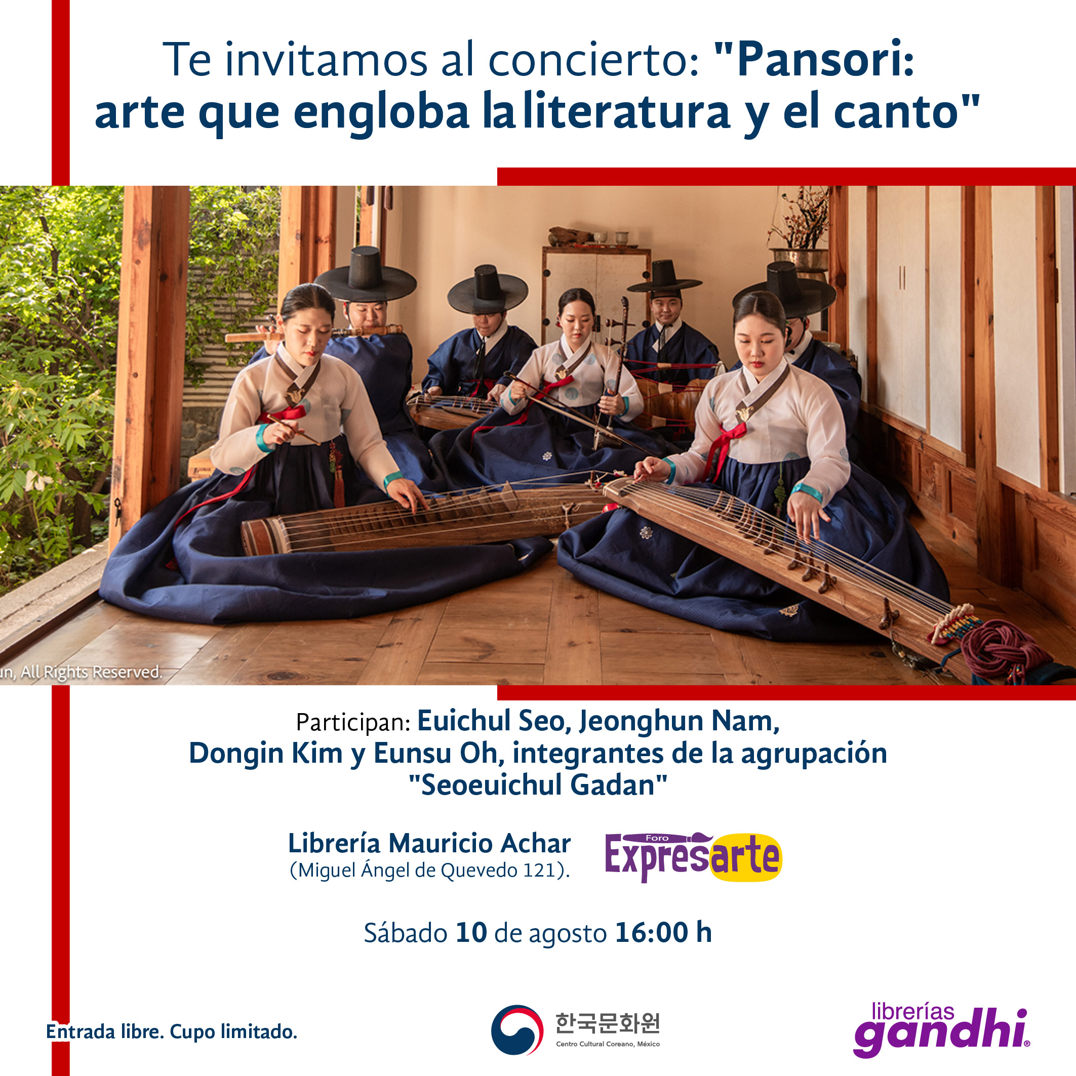 poster del Concierto "Pansori: arte que engloba la literatura y el canto"