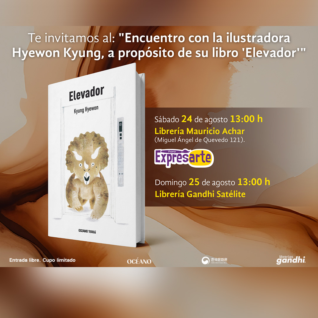 poster del Encuentro con la ilustradora Hyewon Kyung, a propósito de su libro "Elevador"