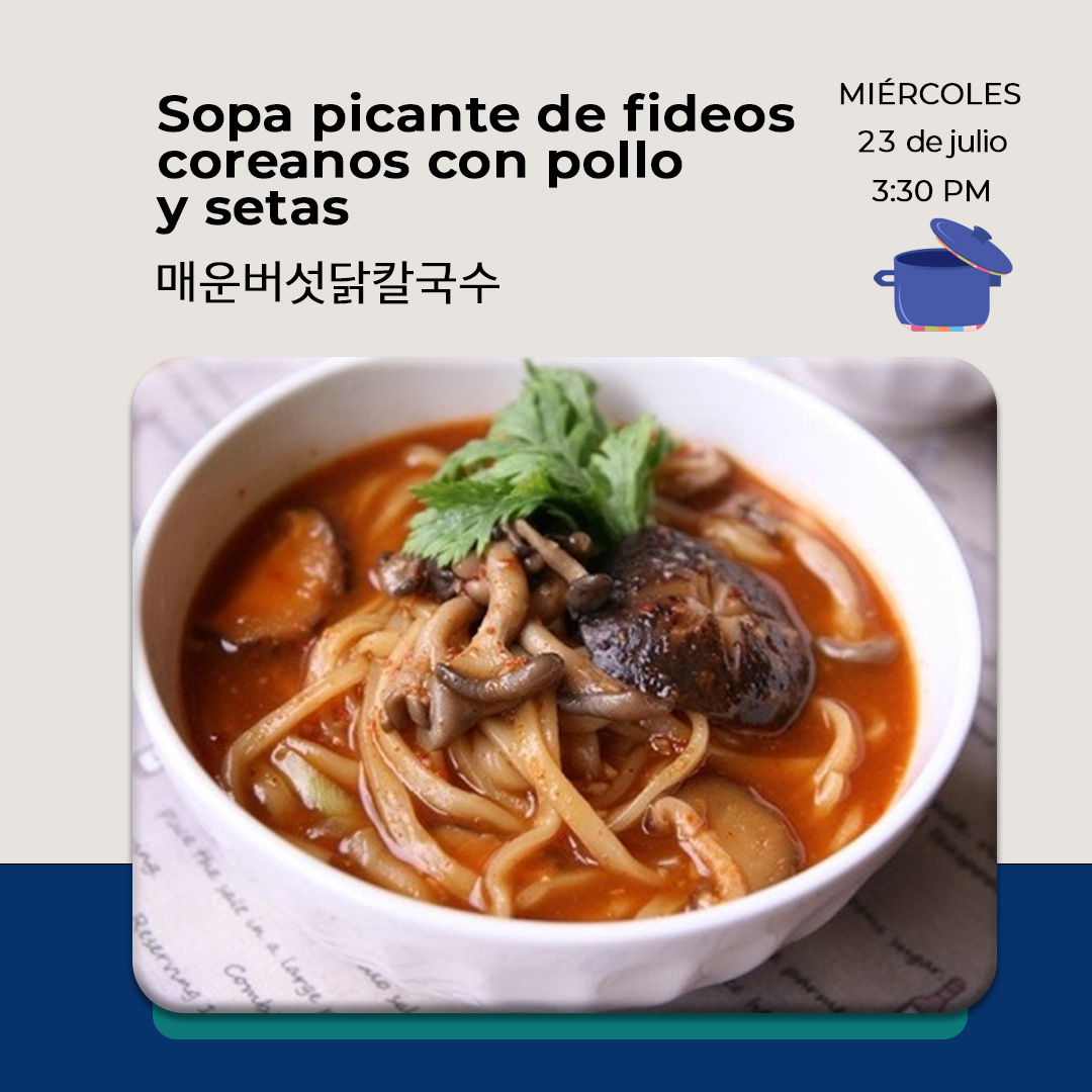 Sopa picante de fideos coreanos con pollo y setas