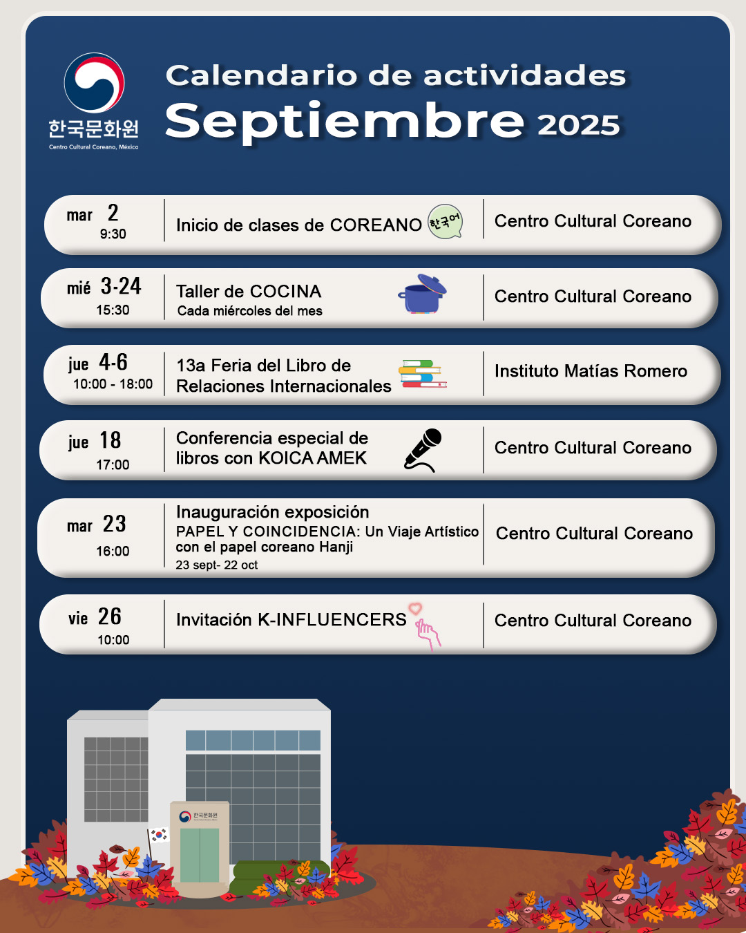 Calendario de actividades: Septiembre 2025