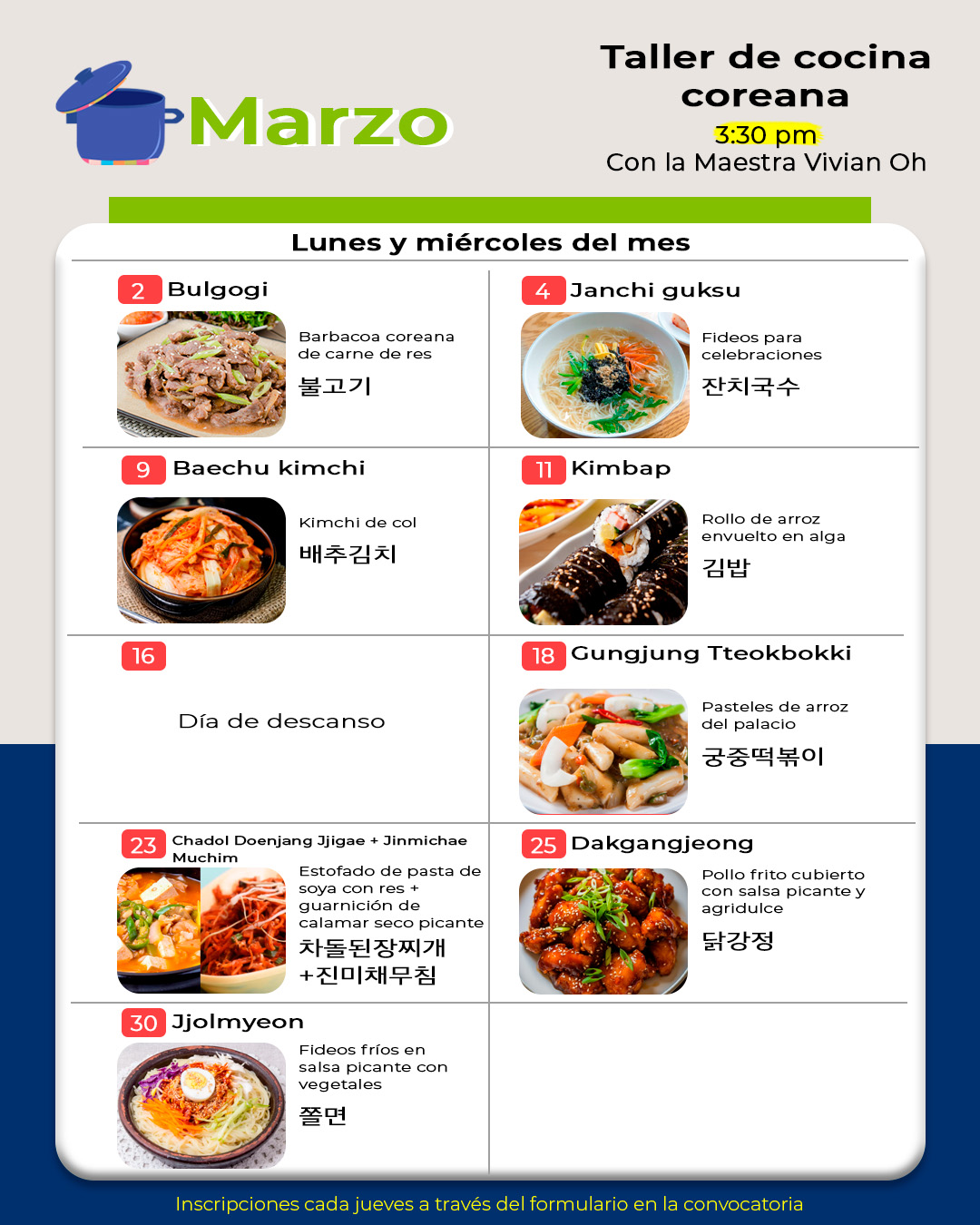 Calendario de cocina: marzo 2026