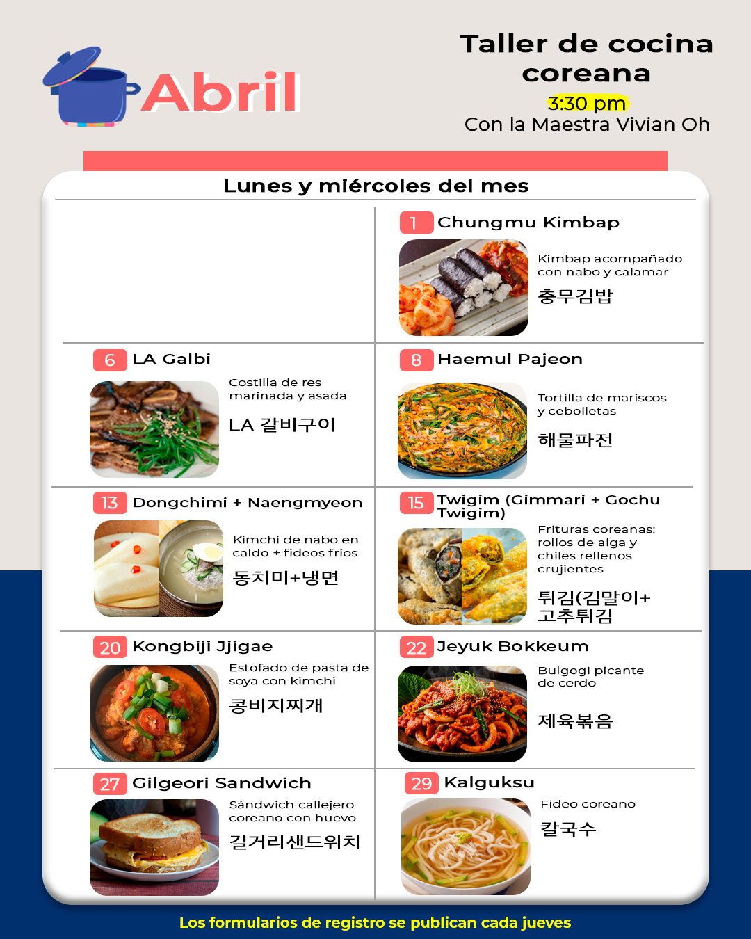 CALENDARIO DE RECETAS DEL MES DE ABRIL