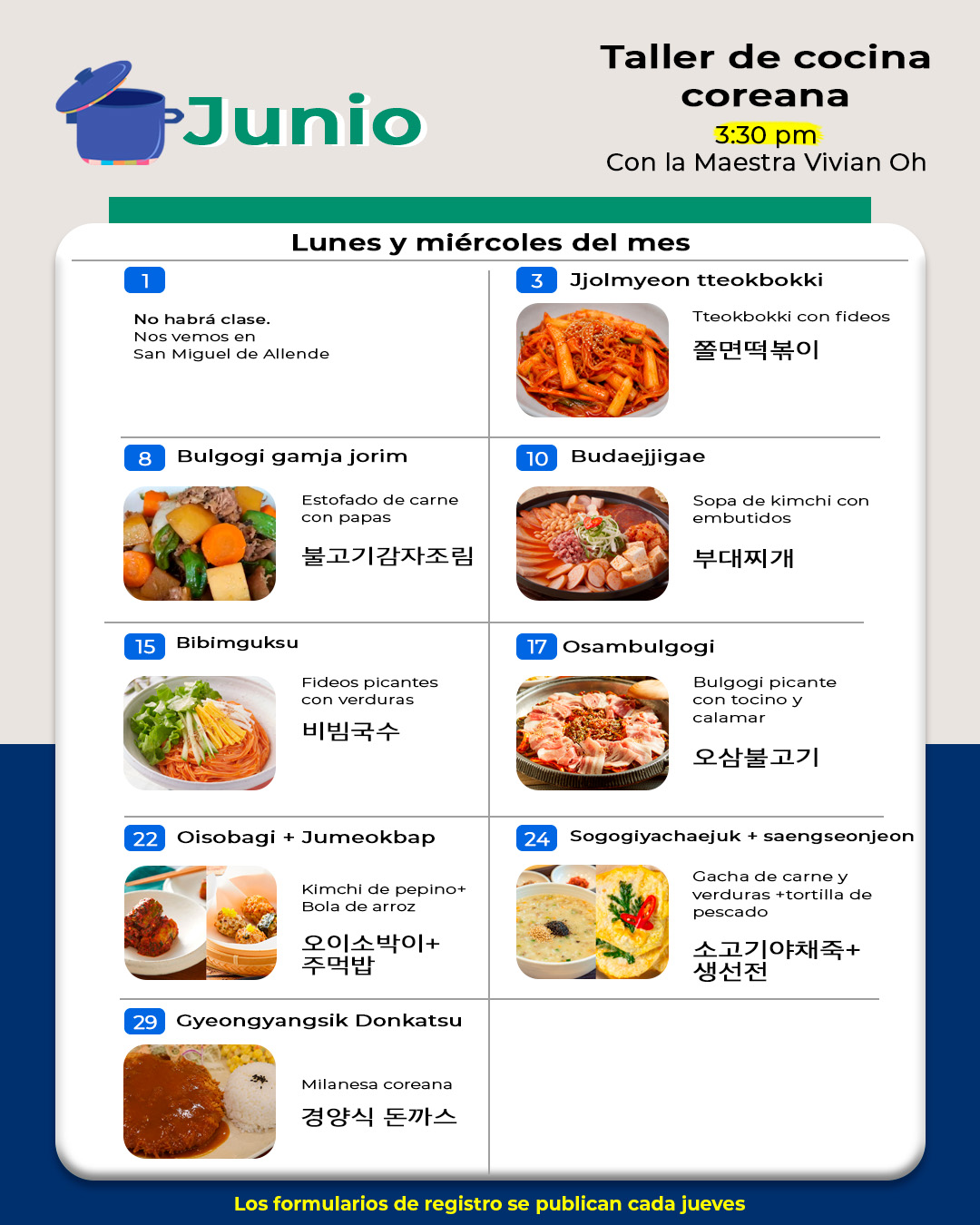 Calendario de cocina: junio 2026