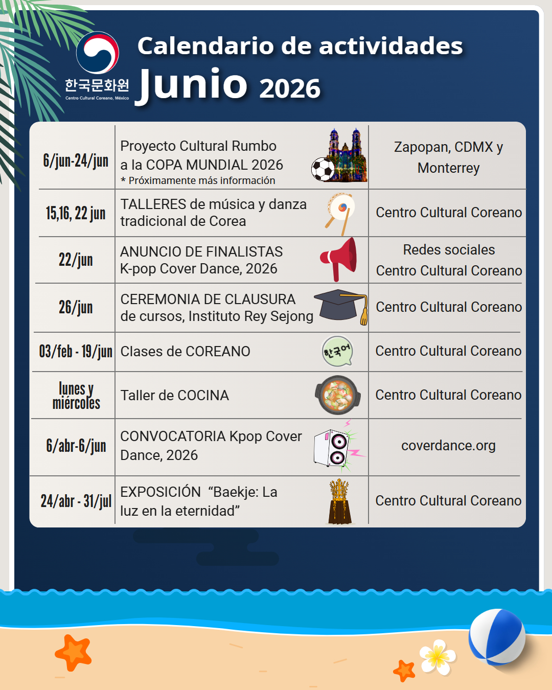 Calendario de actividades: junio 2026