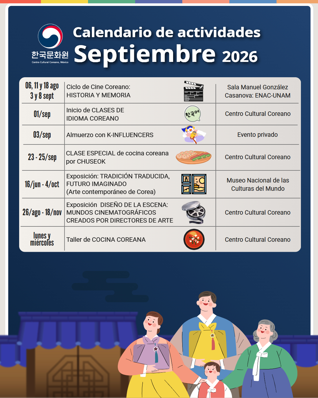 Calendario de actividades: septiembre 2026